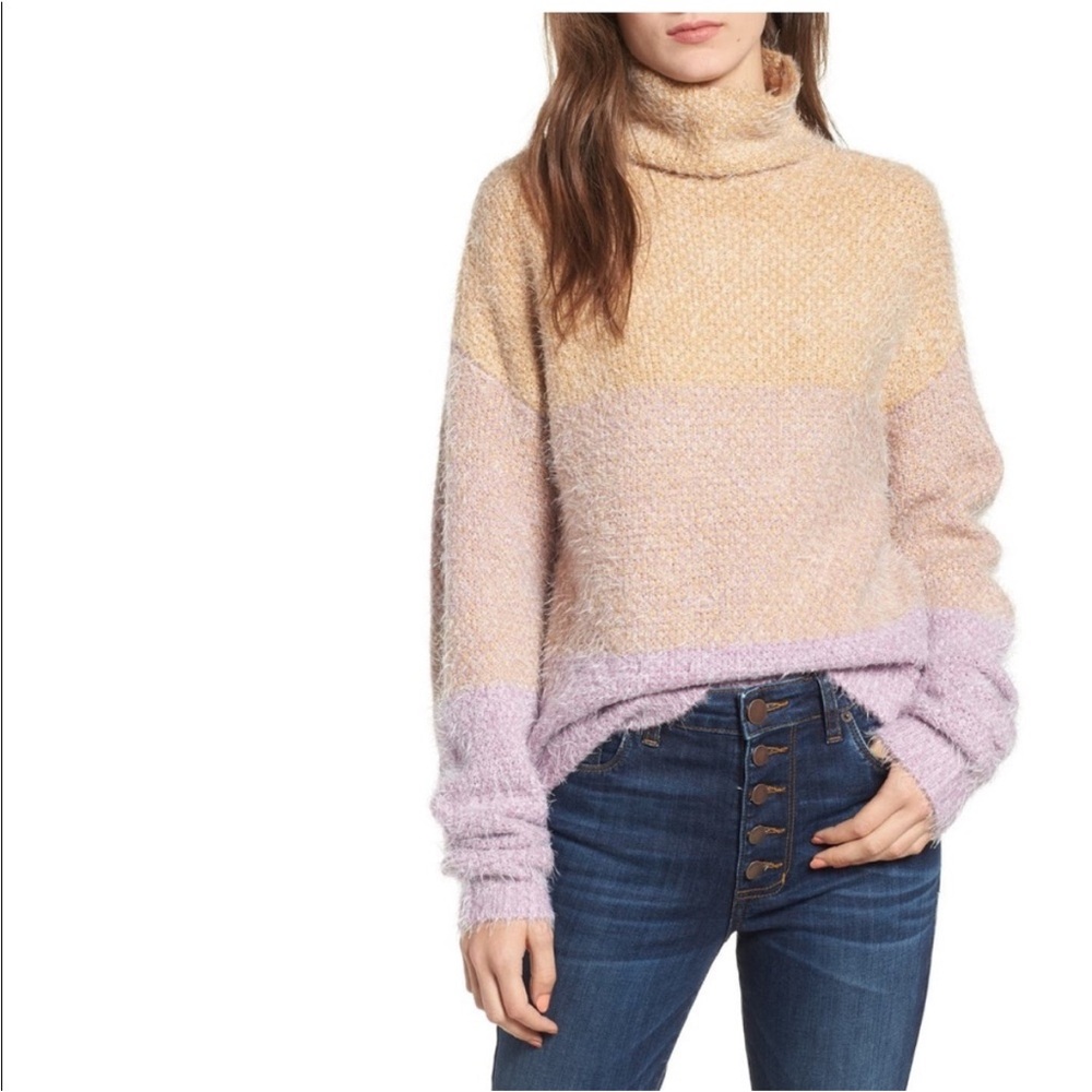NWT NORDSTROM BP Ombre eyelash sweater size S purple brown cozy turtleneck